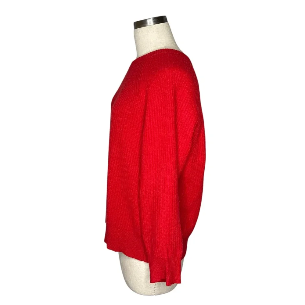 J. CREW Red 100% Cashmere Ribbed Crew Neck Sweater Size‎ Medium